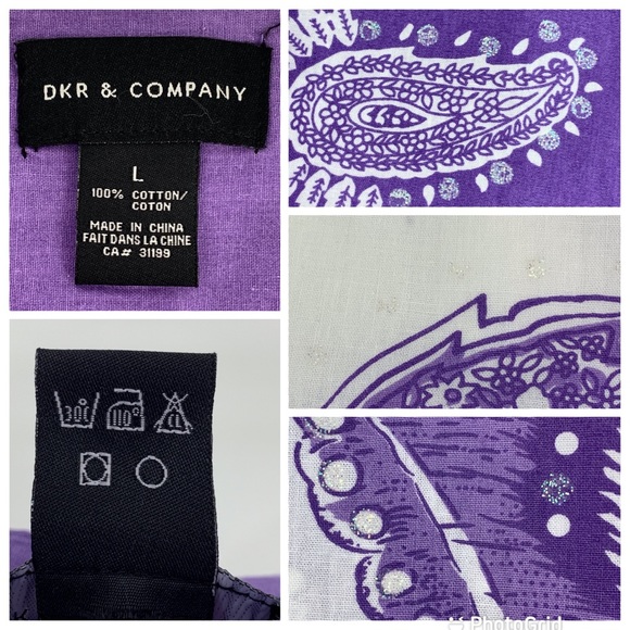 DKR & Co Purple and White Cotton Paisley Butterfly Patterned Circle Skirt, Large - Picture 14 of 14